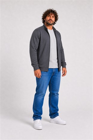 Starbattal Büyük Beden Basic Mevsimlik Fermuarlı Sweatshirt 22750 ANTRASIT