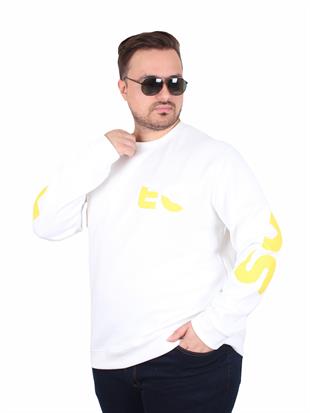 Starbattal Büyük Beden Bisiklet Yaka Sweat Double Face Pike EO 25703 EKRU