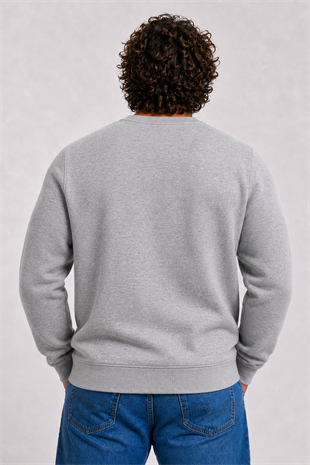 Starbattal Erkek Büyük Beden Sıfır Yaka 3ip Sweat Black 24202 GRI MELANJ