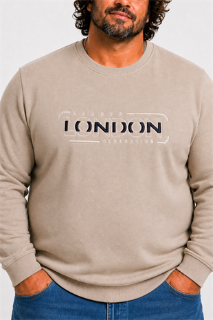 Starbattal Erkek Büyük Beden Sıfır Yaka 3ip Sweat London 24208 CAMEL