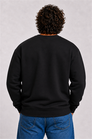 Starbattal Erkek Büyük Beden Sıfır Yaka 3ip Sweat Black 24202 SIYAH
