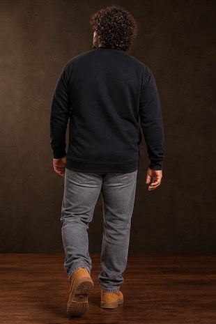 Starbattal Erkek Büyük Beden Sıfır Yaka 3ip Sweat Respect 24205 SIYAH