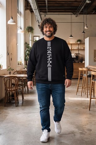 Starbattal Büyük Beden Bisiklet Yaka 3ip Sweat Possible 25719 SIYAH