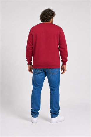 Starbattal Erkek Büyük Beden Sıfır Yaka 3ip Sweat London 24208 BORDO