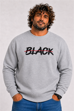 Starbattal Erkek Büyük Beden Sıfır Yaka 3ip Sweat Black 24202 GRI MELANJ