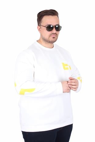 Starbattal Büyük Beden Bisiklet Yaka Sweat Double Face Pike EO 25703 EKRU