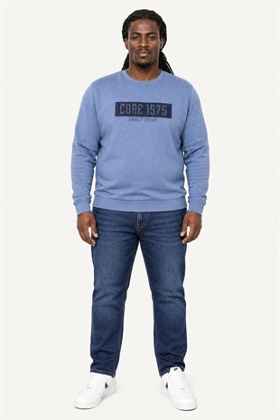 Starbattal Erkek Büyük Beden Sıfır Yaka 3ip Sweat Core 1975 24209 MAVI