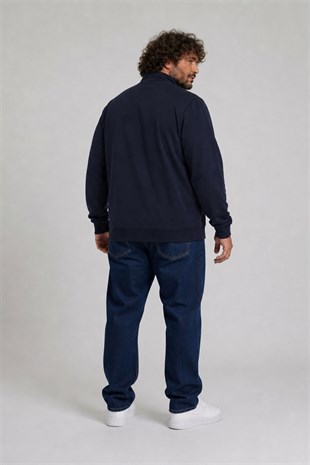 Starbattal Büyük Beden Basic Mevsimlik Fermuarlı Sweatshirt 22750 LACIVERT