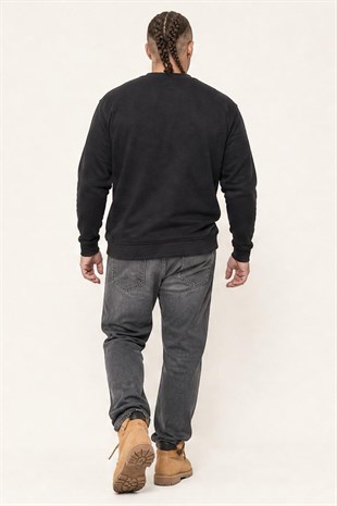 Starbattal Erkek Büyük Beden Sıfır Yaka 3ip Sweat Original 24203 SIYAH
