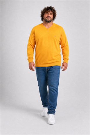 Starbattal Büyük Beden Selanik V Yaka Classic Sweat 23201 HARDAL