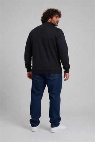 Starbattal Büyük Beden Basic Mevsimlik Fermuarlı Sweatshirt 22750 SIYAH