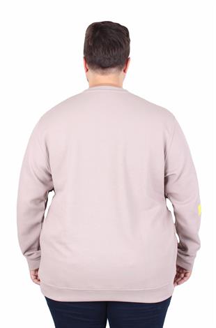 Starbattal Büyük Beden Bisiklet Yaka Sweat Double Face Pike EO 25703 BEJ