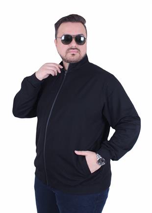 Starbattal Büyük Beden Basic Mevsimlik Fermuarlı Sweatshirt 22750 SIYAH