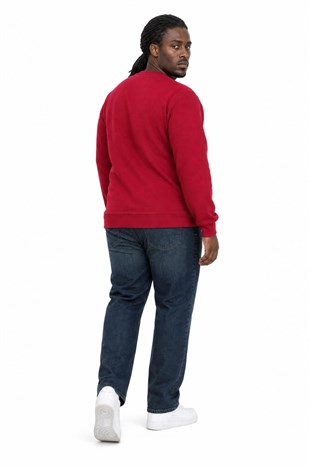 Starbattal Erkek Büyük Beden Sıfır Yaka 3ip Sweat Core 1975 24209 BORDO