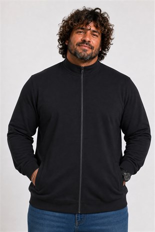 Starbattal Büyük Beden Basic Mevsimlik Fermuarlı Sweatshirt 22750 SIYAH
