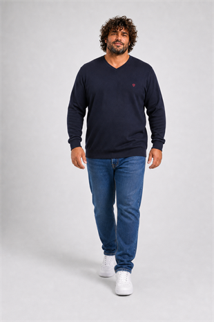 Starbattal Büyük Beden Selanik V Yaka Classic Sweat 23201 LACIVERT