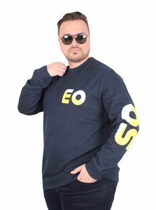 Starbattal Büyük Beden Bisiklet Yaka Sweat Double Face Pike EO 25703 LACIVERT