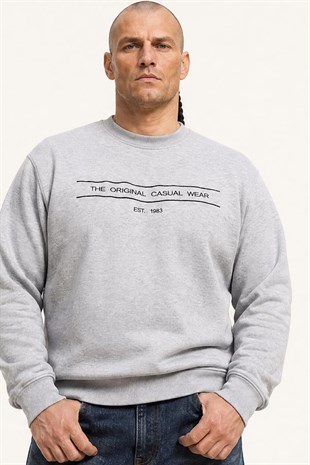 Starbattal Erkek Büyük Beden Sıfır Yaka 3ip Sweat Original 24203 GRI MELANJ