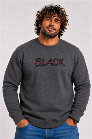 Starbattal Erkek Büyük Beden Sıfır Yaka 3ip Sweat Black 24202 ANTRASİT MELANJ