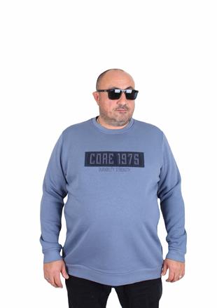 Starbattal Erkek Büyük Beden Sıfır Yaka 3ip Sweat Core 1975 24209 MAVI