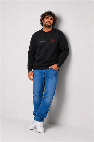 Starbattal Erkek Büyük Beden Sıfır Yaka 3ip Sweat Black 24202 SIYAH