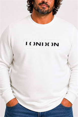 Starbattal Erkek Büyük Beden Sıfır Yaka 3ip Sweat London 24208 EKRU
