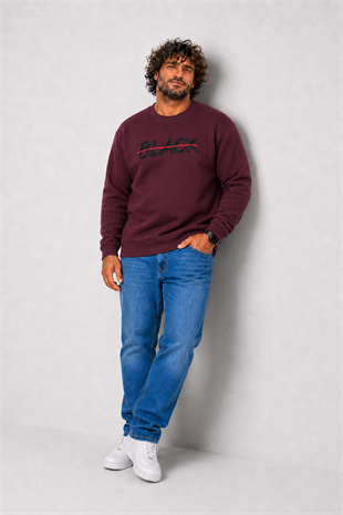 Starbattal Erkek Büyük Beden Sıfır Yaka 3ip Sweat Black 24202 MURDUM