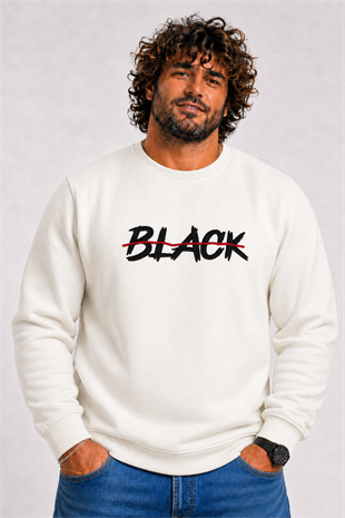 Starbattal Erkek Büyük Beden Sıfır Yaka 3ip Sweat Black 24202 EKRU