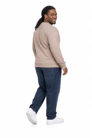 Starbattal Erkek Büyük Beden Sıfır Yaka 3ip Sweat Core 1975 24209 CAMEL