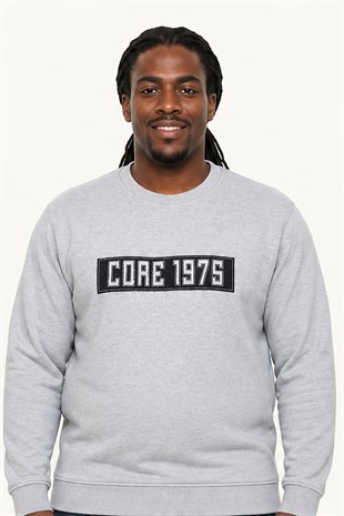 Starbattal Erkek Büyük Beden Sıfır Yaka 3ip Sweat Core 1975 24209 GRI MELANJ