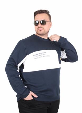 Starbattal Büyük Beden Bisiklet Yaka Cepli Sweat Double Face Pike 25702 LACIVERT