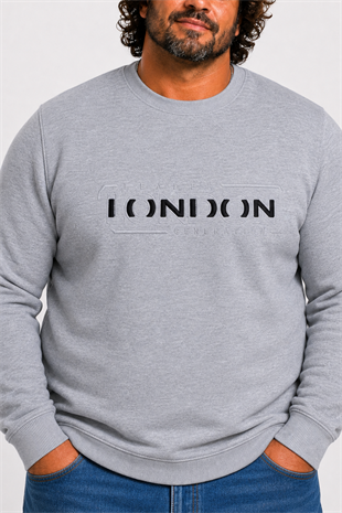 Starbattal Erkek Büyük Beden Sıfır Yaka 3ip Sweat London 24208 GRI MELANJ