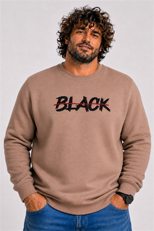 Starbattal Erkek Büyük Beden Sıfır Yaka 3ip Sweat Black 24202 S.KAHVE