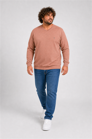 Starbattal Büyük Beden Selanik V Yaka Classic Sweat 23201 S.KAHVE