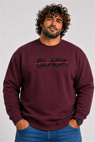 Starbattal Erkek Büyük Beden Sıfır Yaka 3ip Sweat Black 24202 MURDUM