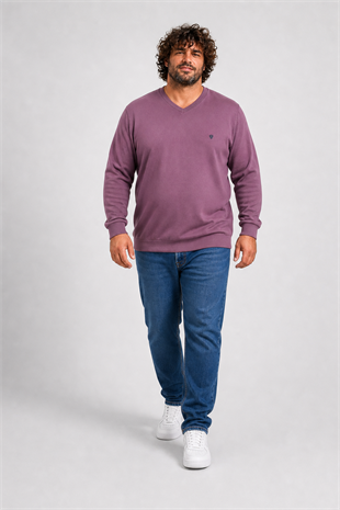 Starbattal Büyük Beden Selanik V Yaka Classic Sweat 23201 Eflatun