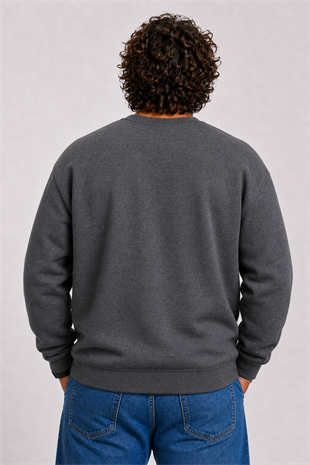 Starbattal Erkek Büyük Beden Sıfır Yaka 3ip Sweat Black 24202 ANTRASİT MELANJ