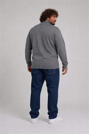 Starbattal Büyük Beden Basic Mevsimlik Fermuarlı Sweatshirt 22750 GRI MELANJ