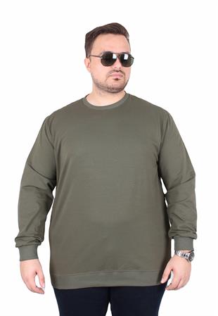 Starbattal Büyük Beden Sıfır Yaka Classic Sweat 23216 HAKI