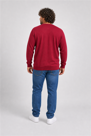 Starbattal Büyük Beden Selanik V Yaka Classic Sweat 23201 BORDO