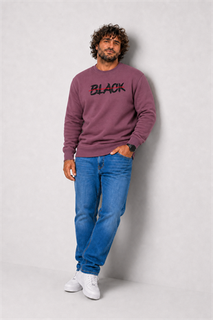 Starbattal Erkek Büyük Beden Sıfır Yaka 3ip Sweat Black 24202 Eflatun