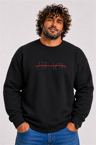 Starbattal Erkek Büyük Beden Sıfır Yaka 3ip Sweat Black 24202 SIYAH