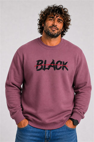 Starbattal Erkek Büyük Beden Sıfır Yaka 3ip Sweat Black 24202 Eflatun
