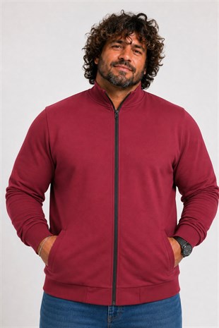 Starbattal Büyük Beden Basic Mevsimlik Fermuarlı Sweatshirt 22750 BORDO