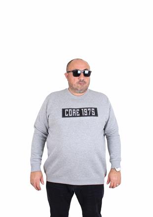 Starbattal Erkek Büyük Beden Sıfır Yaka 3ip Sweat Core 1975 24209 GRI MELANJ