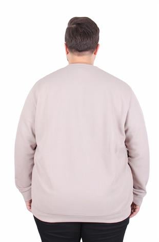 Starbattal Büyük Beden Bisiklet Yaka Cepli Sweat Double Face Pike 25702 BEJ