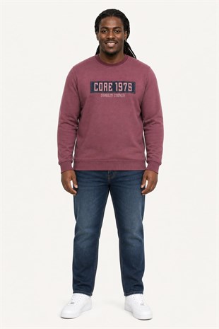 Starbattal Erkek Büyük Beden Sıfır Yaka 3ip Sweat Core 1975 24209 Eflatun