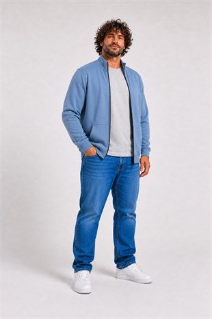 Starbattal Büyük Beden Basic Mevsimlik Fermuarlı Sweatshirt 22750 MAVI