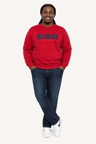 Starbattal Erkek Büyük Beden Sıfır Yaka 3ip Sweat Core 1975 24209 BORDO