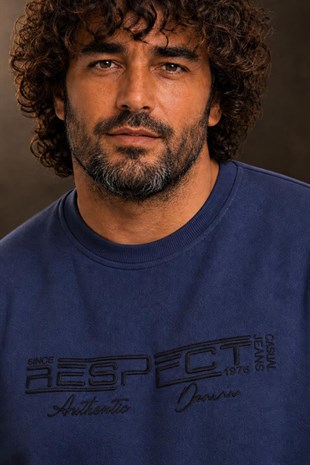 Starbattal Erkek Büyük Beden Sıfır Yaka 3ip Sweat Respect 24205 INDIGO
